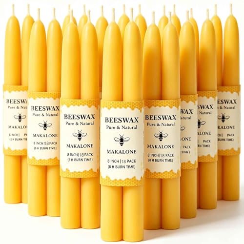 Beeswax Taper Candles,100% Natural Bees Wax Candle Sticks,18 Pack,8 Inch - color: Yellow, size: 8 inch