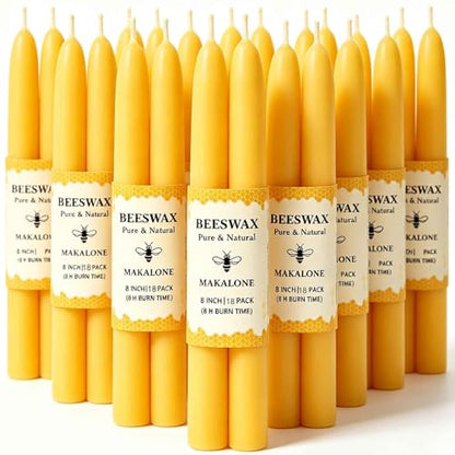 Beeswax Taper Candles,100% Natural Bees Wax Candle Sticks,18 Pack,8 Inch - color: Yellow, size: 8 inch
