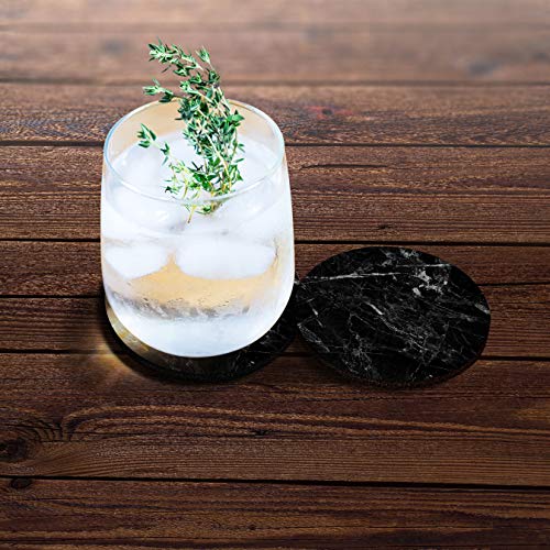 , Cloudy Black Marble Design Absorbent ROUND Fabric Felt Neoprene Car Coasters for Drinks, 2pcs Set - color: Cloudy Black Marble