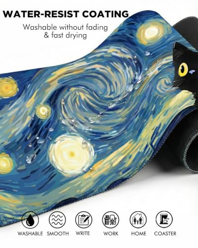 Mouse Pad, Desk Mat, 31.5x11.8in Large Mousepad - color: Blue Starry Sky Cat