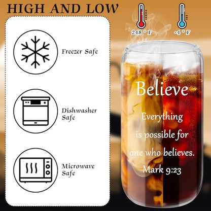 Maxcheck 6 Set 16 oz Christian Glass Cups with Lids and Straws, Gifts - style: Christian