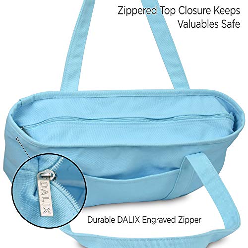 DALIX 20" Solid Color Cotton Canvas Shopping Tote Bag in Light Blue - color: Light Blue