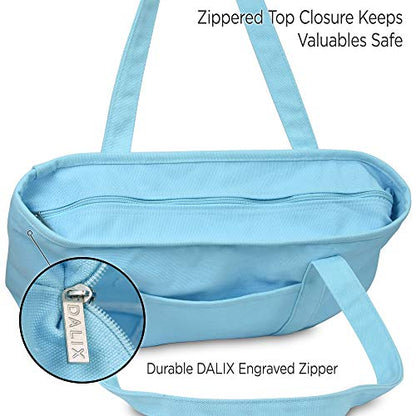 DALIX 20" Solid Color Cotton Canvas Shopping Tote Bag in Light Blue - color: Light Blue