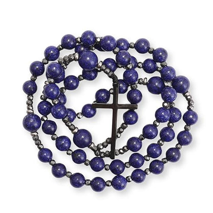 Nazareth Store Jasper Rosary Necklace – Catholic Handmade Rosary with Stone Beads, Hematite Spacers, and Black Alloy Cross – Durable Prayer Beads for Men and Women - color: Lapis Lazuli