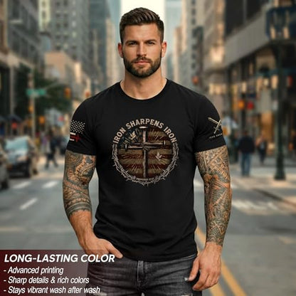 Iron Sharpens Iron T-Shirt Men, Christian Shirts for Men - color: Ds01-black, size: Medium