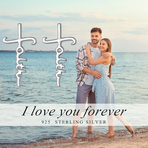 925 Sterling Silver Infinity Love of God Simple Dainty Faith Cross Dangle Earrings Religious Gift for Women - color: Faith Cross