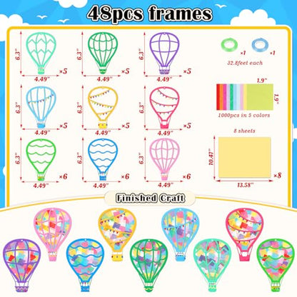 Renbuzhu 48PCS Back to School Crafts: Paper Hot Air Balloon Suncatchers DIY Kits, Summer Window Stained Glass Effect Art Supplies - style: hot air balloon