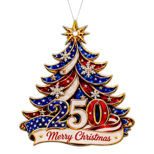 America 250th Anniversary Christmas Ornament 2026 with Patriotic USA Design for the Christmas Tree, Red White Blue Fourth of July Decor and Independence Day Decorations, Holiday Keepsake Gift - color: 250 Christmas Tree Ornament 3