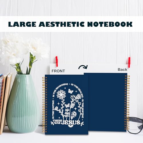 BearCake Boho Floral Christian Notebook Journal, Christian Gifts for Women, Bible Notebooks for Note Taking, Bible Journaling Notebook, There Was Jesus Hardcover Spiral Notebook 5.5x8.3 Navy Blue - color: Bible-Jesus star deep blue