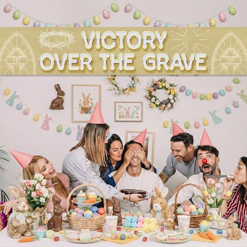 Victory Over The Grave Banner Religious Easter Yard Sign Christian Cross Decoration Resurrection Sunday Outdoor Decor Jesus Christ Fence Backdrop Church Celebration Spiritual Ornament