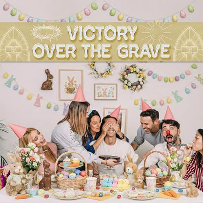 Victory Over The Grave Banner Religious Easter Yard Sign Christian Cross Decoration Resurrection Sunday Outdoor Decor Jesus Christ Fence Backdrop Church Celebration Spiritual Ornament