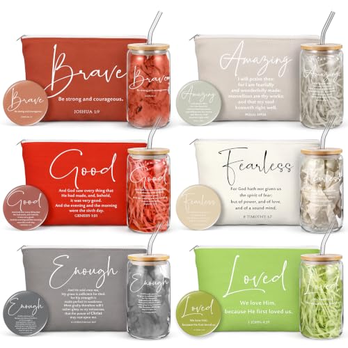 Fumete 6 Sets Christian Gift Sets Women Glass Cup, Verse, Morandi - color: Morandi, size: Verse