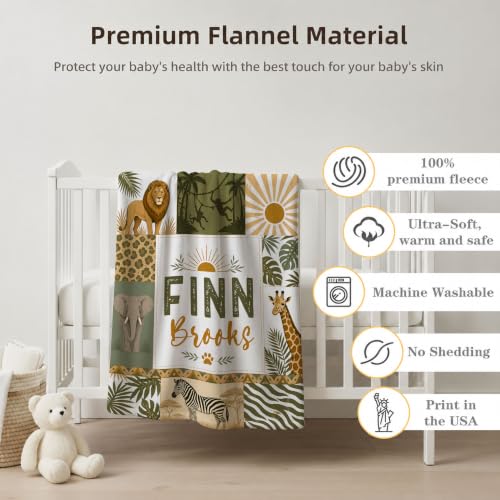 Personalized Safari Animal Baby Blanket, Custom Jungle Baby Blanket - color: Green #10