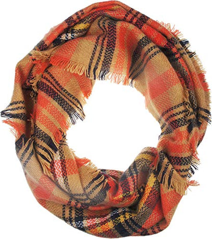 VIVIAN & VINCENT Plaid Infinity Scarf for Women, Fall and Winter - color: Orange