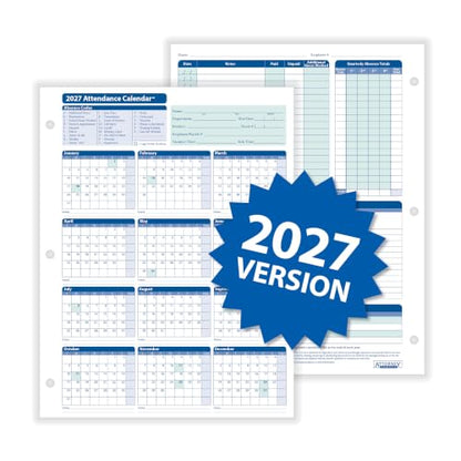 ComplyRight 2027 Attendance Calendar Card, White, Pack of 50 - size: 50 Pack, style: Attendance Calendar Card
