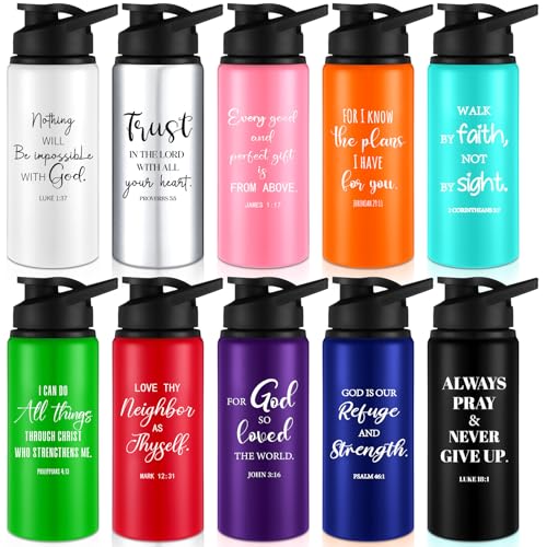 10 Pcs Christian Aluminum Water Bottles, Assorted Color, English - color: Assorted Color, style: English
