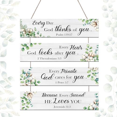 Sumind 4 Pcs Bible Verses Wall Decor Christian Sign Serenity Rustic Wall Gifts Psalms Scripture Wooden Religious Inspirational Christian Greenery Eucalyptus Art Prayer Decorations for Home Women