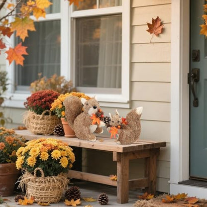 winemana Set of 2 Fall Decorations for Home Squirrels Table Decor - style: style 3