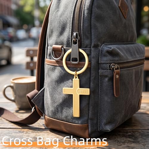 Cross Keychain for Men,Jesus Key Chain Christian Car Key Accessories，Easter Christmas Religious Gift,Purse Bag Charms - color: Gold Jesus