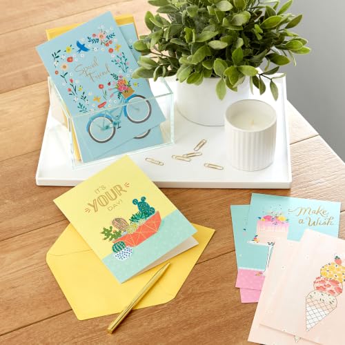 Hallmark Birthday Cards for Her, Assorted 16-Pack (Treat Yourself!) - color: Bicycle, Cactus, French Bulldog, Ice Cream