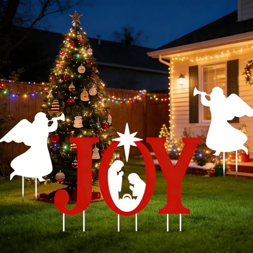 5 Pcs Joy Nativity Scene Decorations, Religious Xmas Yard Sign with Stake, Angels Christmas Decorations for Home Gatherings, Festival Celebrations, Wedding Decor