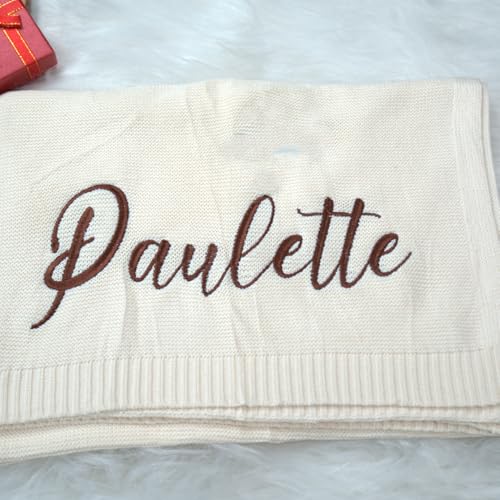 IZI POD Personalized Knit Baby Blanket, Embroidered Name Nursery Blanket, Cotton Knit Stroller Blankets, Gift for Baby, Birthday - Style 4 - color: Custom 1