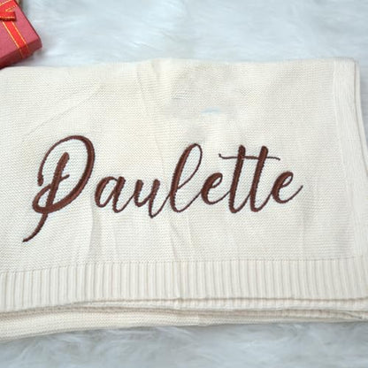 IZI POD Personalized Knit Baby Blanket, Embroidered Name Nursery Blanket, Cotton Knit Stroller Blankets, Gift for Baby, Birthday - Style 4 - color: Custom 1