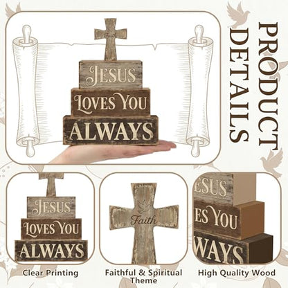 Britimes Tiered Tray Decor Set, 4 Pack, Wooden Table Sign, Christian - style: Cross