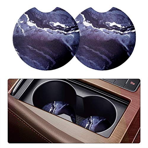 2 Pack Car Coasters for Drinks Absorbent - 2.75 Inch Cute Car Cup Holder Coasters for Women, Removable Cup Holder Coaster for Your Car, Car Interior Accessories for Women & Girls (Blue Marble) - color: Blue Marble