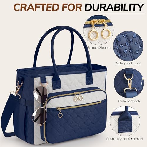 Large Bible Bag with Bible Cover Case for Women,Color-Blocking Quilted Church Tote Bag with Shoulder Strap, Christian Gifts for Women(Blue) - color: Beige/Blue