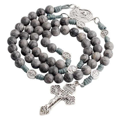 HanlinCC Stone Beads St.Michael Paracord Catholic Rosary with Bag for Men - style: Map Stone