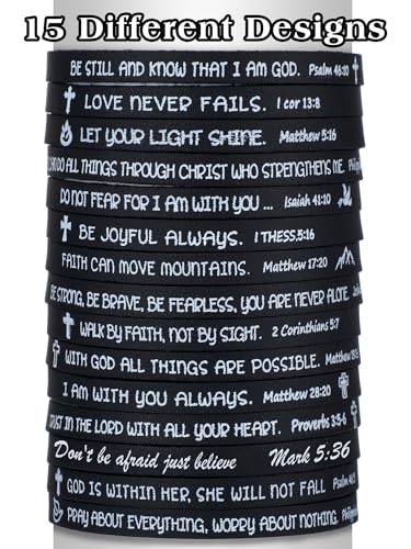Sureio 15 Pcs Christian Bracelet Scripture Bible Verse Gift - color: Black, White