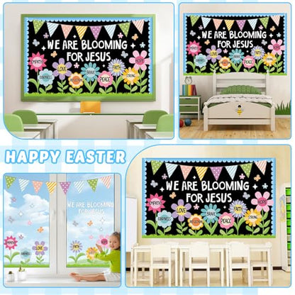 Religious Christian Bulletin Board Sets Sunday School Decoration for Classroom Church Positive Floral Bulletin Board We are Blooming for Jesus Paper Cutout for Back to School Christian Summer Decor