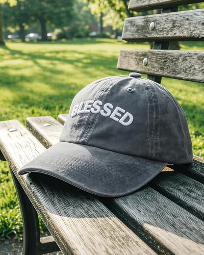 Christian Jesus Hats for Men, Adjustable Denim Cotton Faith Blessed Baseball Cap for Women - color: Grey-blessed