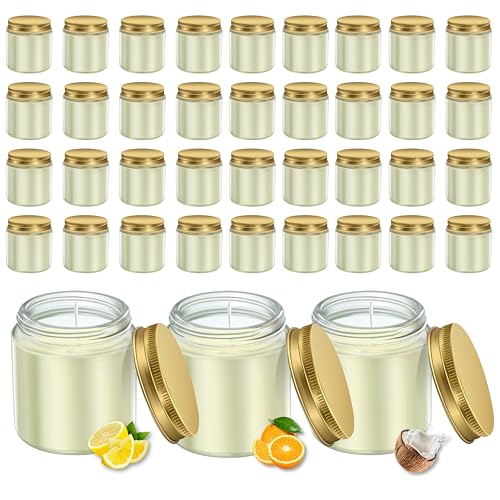 ACITHGL 36 Pcs 4oz Mini Mason Jar Candles Small Scented Candles Bulk Aromatherapy Ideal Souvenir Favors for Wedding Birthday Party (Lemon, Citrus, Coconut Milk, Gold) - color: Gold, style: Lemon, Citrus, Coconut Milk