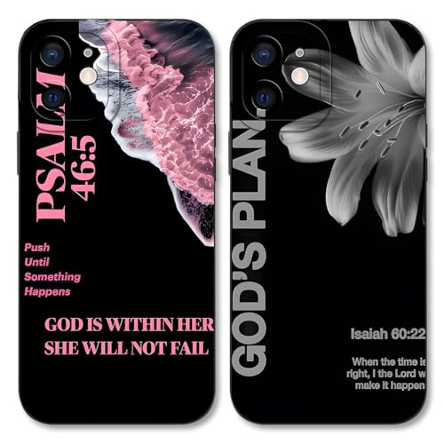 2 Pack Bible Verse Phone Case for iPhone 12 mini 5.4", Jesus Famous Quotes Lily Pattern Aesthetic Design Cases Soft Silicone TPU Slim Shockproof Protective Bumper Phone Cover for Women Children - color: Lily, size: for iPhone 12 mini