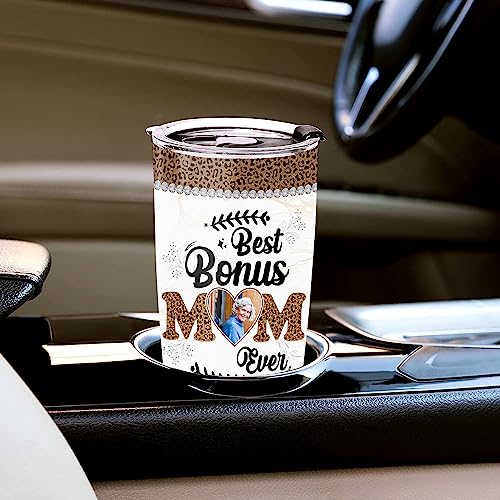 WAZONE Personalized Best Bonus Mom Ever Gifts Tumbler Cups From Daughters For Mommy Mothers Customized Photo With Lid 20 30 Oz Presents Idea Birthday Christmas Mothers Day Anniversary - color: Bonus Mom