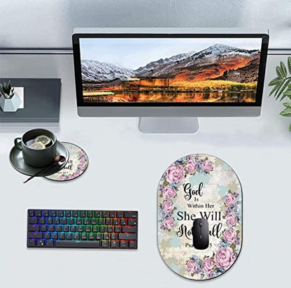 Personality Mouse Pad with Coaster Set, Psalm 46:5 Floral Fashion Design Mouse Pad Non-Slip Rubber Gaming Mouse pad Computer Laptop - color: Psalm 46:5 Floral