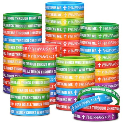 50 Pcs Philippians 4:13 Rubber Wristbands, Rainbow - color: Rainbow