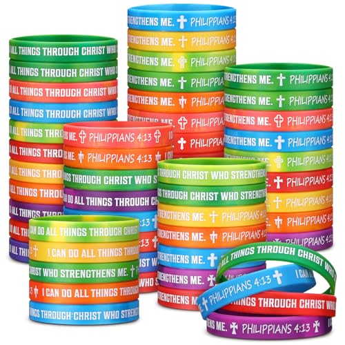 50 Pcs Philippians 4:13 Rubber Wristbands, Rainbow - color: Rainbow