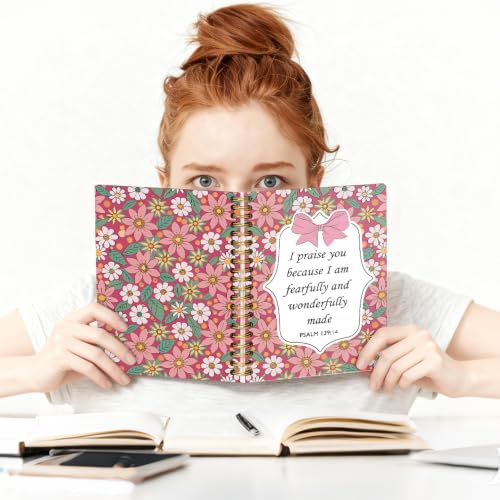 I Praise You Because I am Fearfully and Wonderfully Made Spiral Notebook, Coquette Floral Christian Notebook for Women Girls, Pink Bow School Supplies, Preppy Bible Gifts for Coquette Bow Lover - style: I Praise