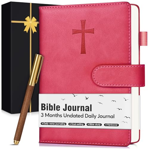 Leather Christian Bible Journal for Women, Prayer Journal for Scripture Study, Daily Devotional, Undated Church Notes Notebook, Jesus Religious Faith Gifts for Pastor, Graduation, Baptism, Magenta - color: Magenta