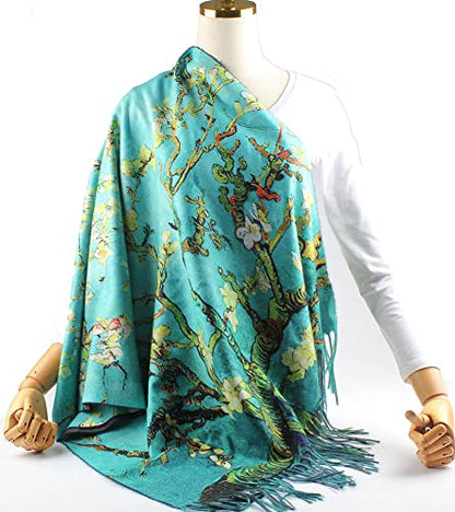 Umjetnost Soft Cashmere Feel Scarf For Women Winter Warm Scarves Large Shawl Wrap Monet Van Gogh Art Print - color: C10 Green