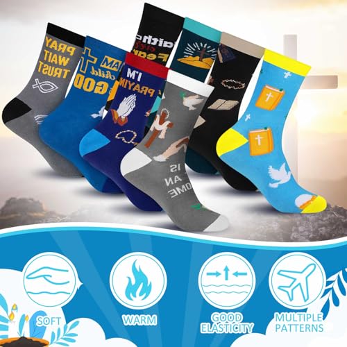 Haysandy 8 Pairs Christian Crew Socks Men Faith Bible Verse,Christian
