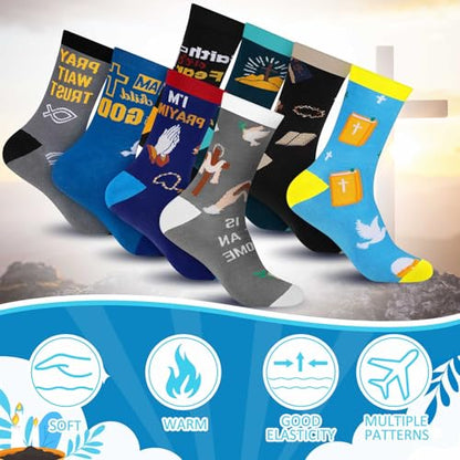 Haysandy 8 Pairs Christian Crew Socks Men Faith Bible Verse,Christian