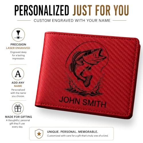 LaserGram Personalized Wallet, Christian Cross (Carbon Fiber Red) - color: Carbon Fiber Red
