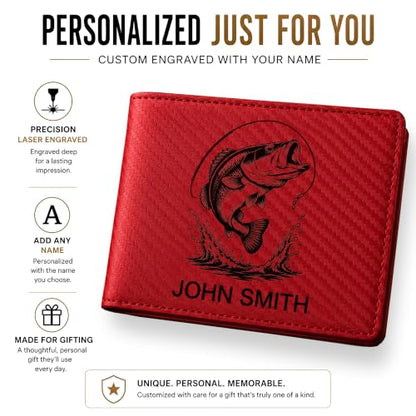 LaserGram Personalized Wallet, Christian Cross (Carbon Fiber Red) - color: Carbon Fiber Red