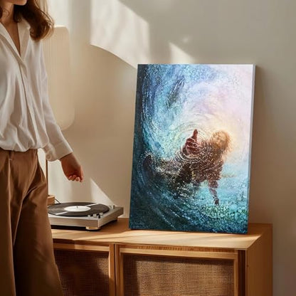 Framed Jesus Reaching Hand Wall Art Christian Canvas Painting of Faith and Rescue Religious Picture Print for Living Room Church Prayer Room Spiritual Poster on Ready to Hang16x24In - color: Jesus1, size: 16x24 Inches