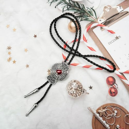 Fashionable Cross Bolo Tie Multi-Color Cross Shield Necktie - color: Retro Style 4-red
