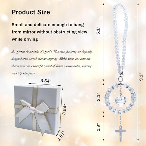 Bible Verse Car Rearview Hanging Cross, Bling Suncatcher Crystal Car Charm Mirror Hanger, 'I Am with You Always' Matthew 28:20, Christian Cross for Car Accessories Ornament Religious Gift for Women